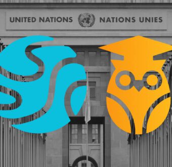 United Nations Nations Unies building with IGA and Rumie Initiative logo