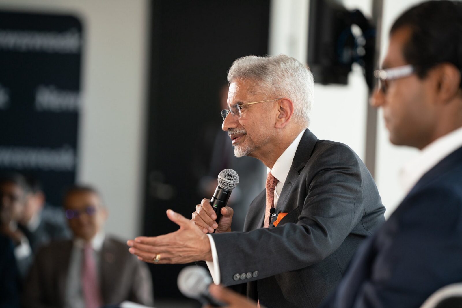 Indian External Affairs Minister Dr. S. Jaishankar speaks to a crowd in NYC.