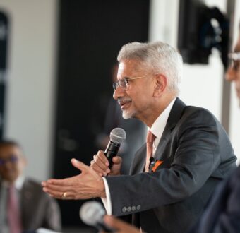 Indian External Affairs Minister Dr. S. Jaishankar speaks to a crowd in NYC.